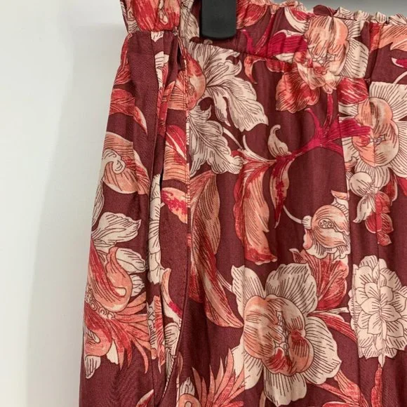 Zara Jogger Pants Floral Print Red Pull On High Rise - Picture 9 of 13